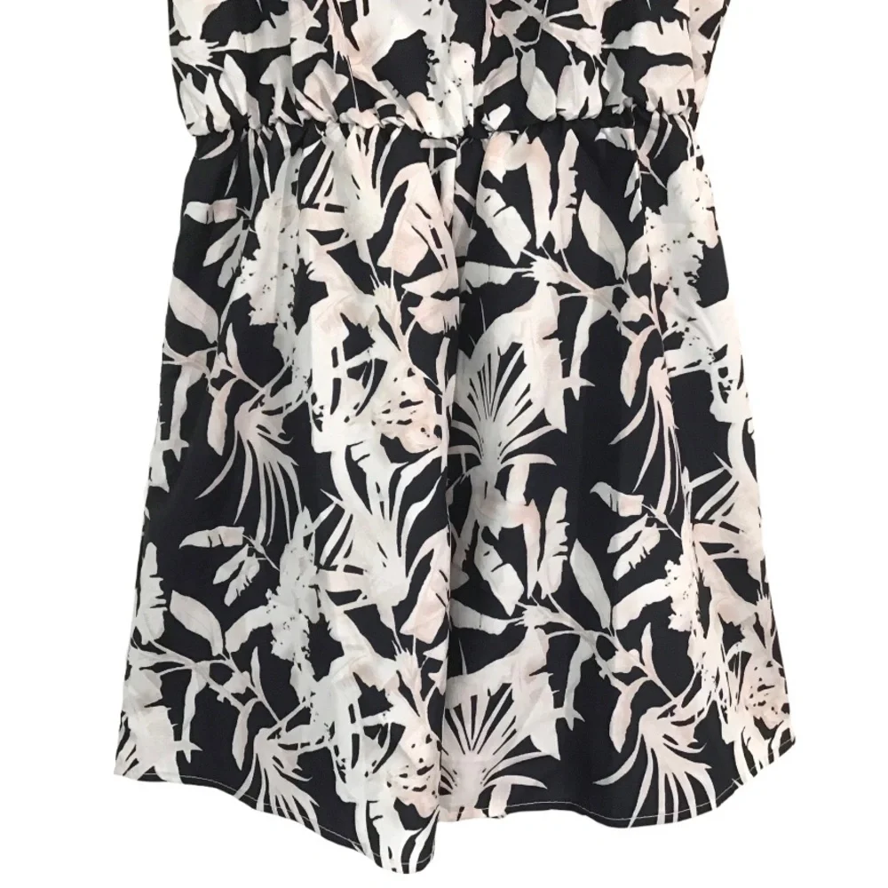 Tropical Print Romper Size S Ties Behind Neck Black & White NEW